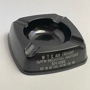 Vintage Bakelite "Let Us Do Your Puffing For You" DFW Airport Ashtray MCM Ad